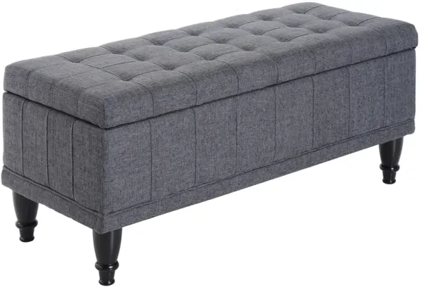 HOMCOM Storage Ottoman, Linen Fabric Button Tufted Storage Bench with Soft Close Lid for Living Room, Entryway or Bedroom, Beige