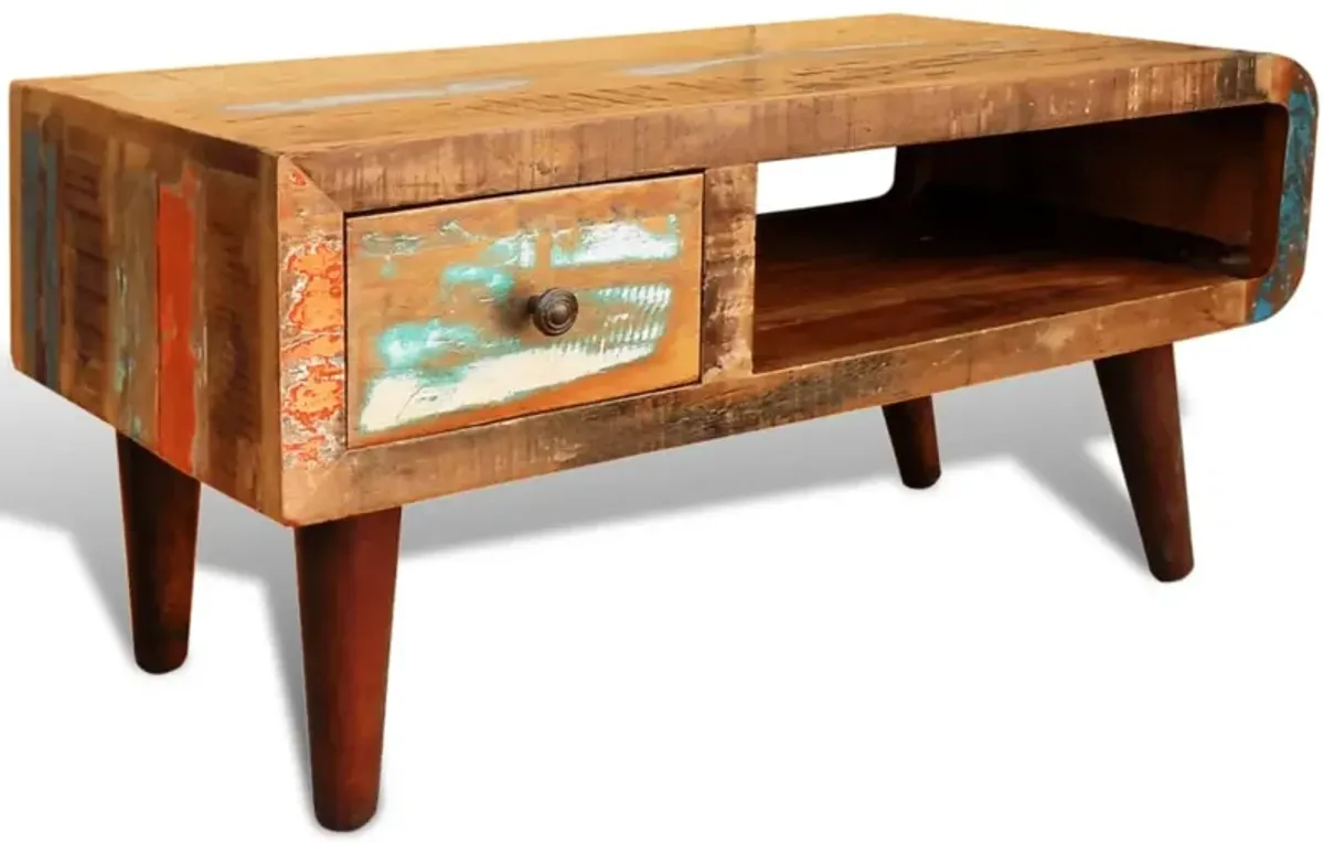 vidaXL Coffee Table with Curved Edge 1 Drawer Reclaimed Wood