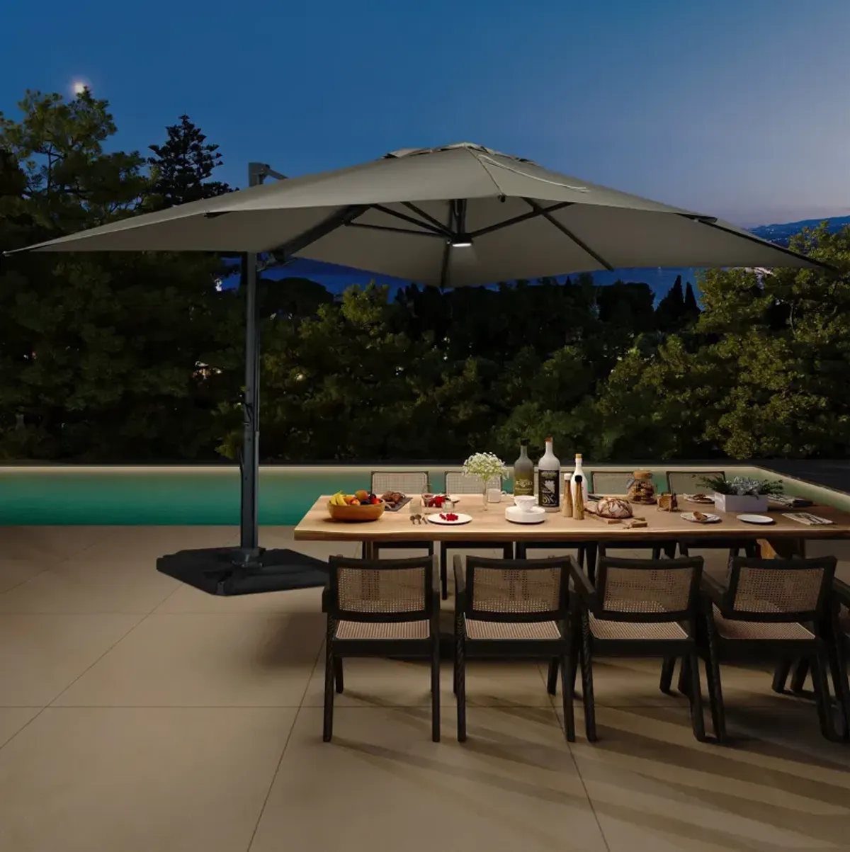 10x13 ft. 360° Rotation Cantilever Patio Umbrella with BaseandLED Light in Taupe