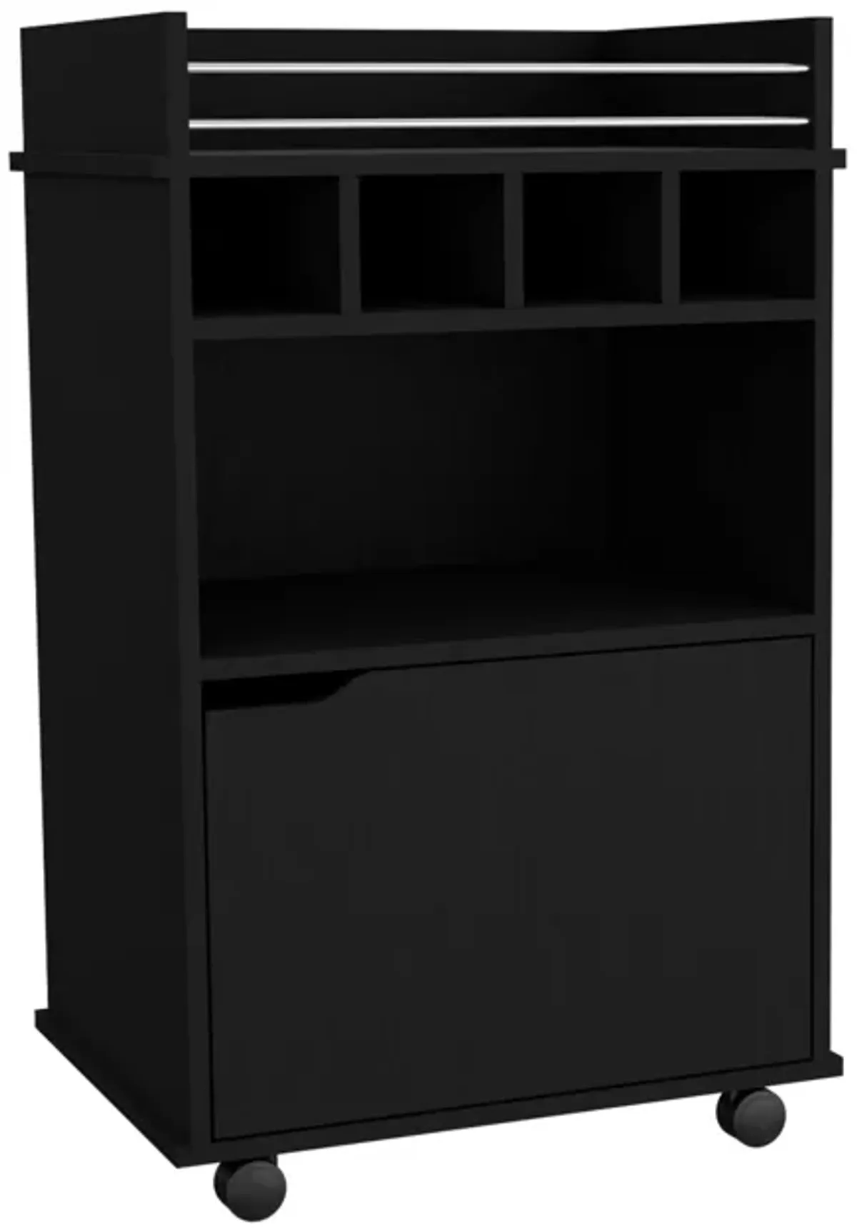 Phoenix Bar Cart with 2 Open Shelves  4 Wine Cubbies and Cabinet