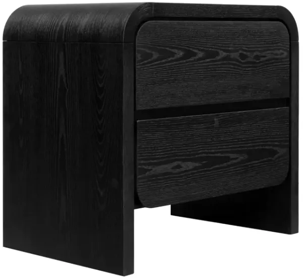 Benjara Cave 28 Inch Nightstand with Curved Side Panels, 2 Drawers, Black Wood