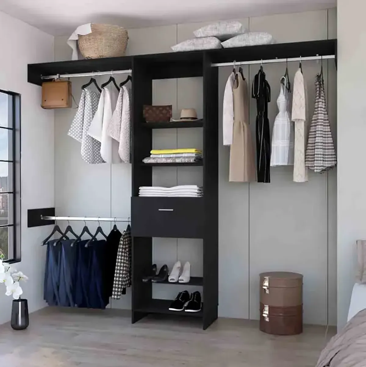 250 Closet System British, Bedroom, Black