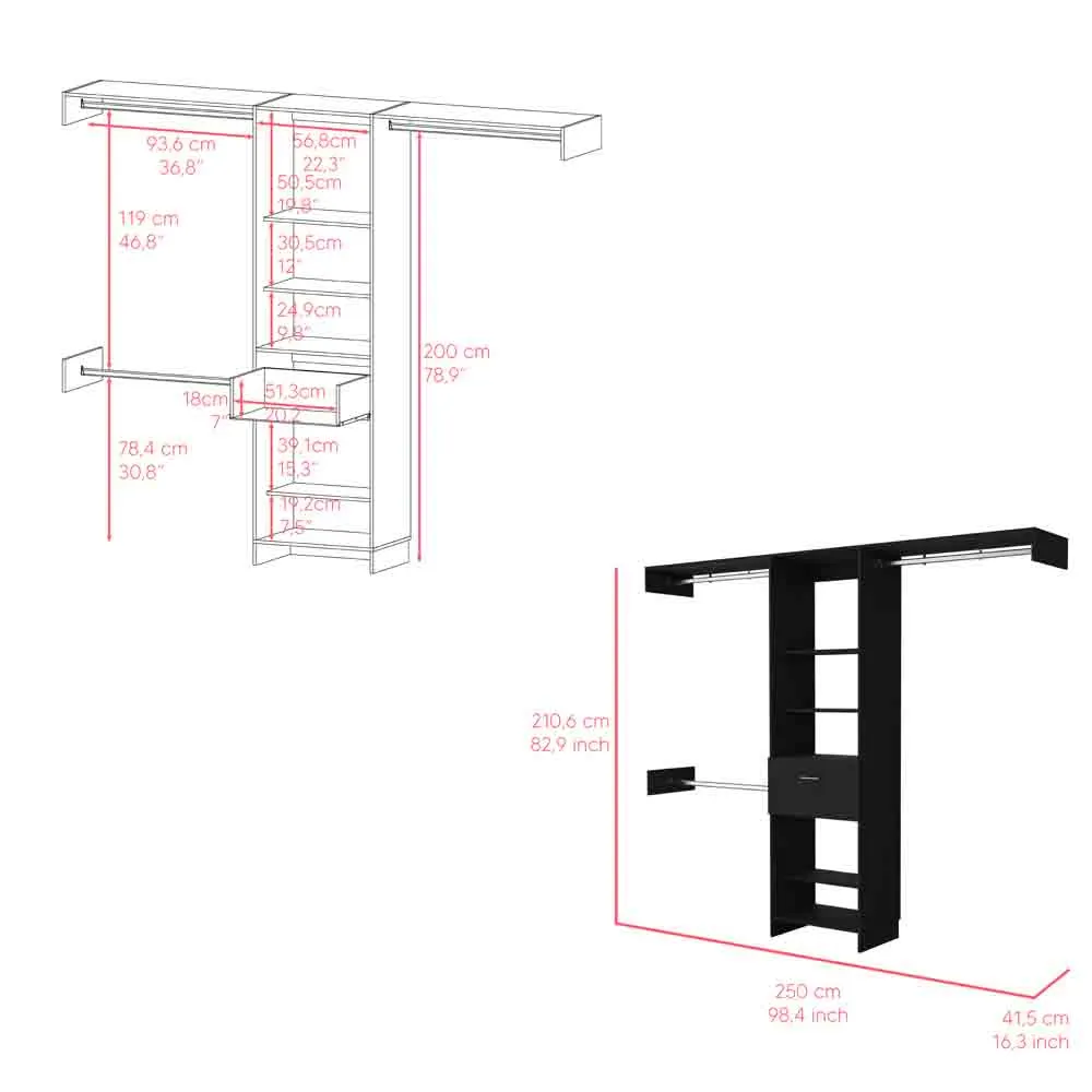 250 Closet System British, Bedroom, Black