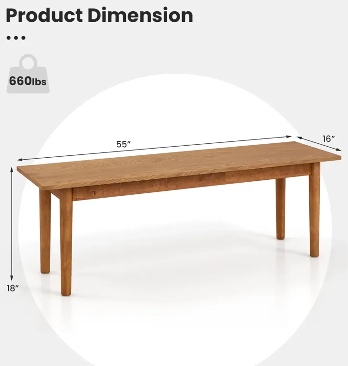 Solid Wood Dining Bench Entryway Bench with Rubber Wood Legs