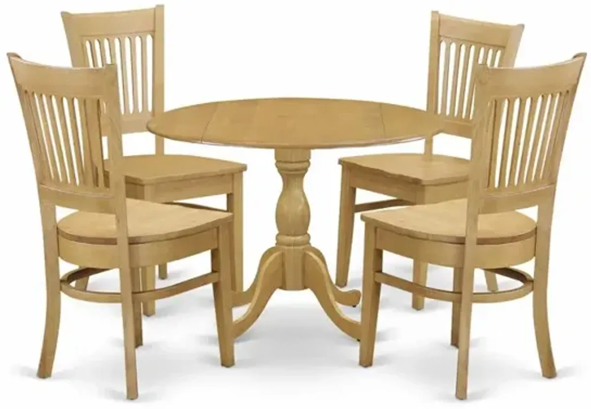 East West Furniture DMVA5-OAK-W 5 Piece Dining Room Set - Oak Wood Dining Table and 4 Oak Wooden Dining Chairs for Dining Room with Slatted Back - Oak Finish