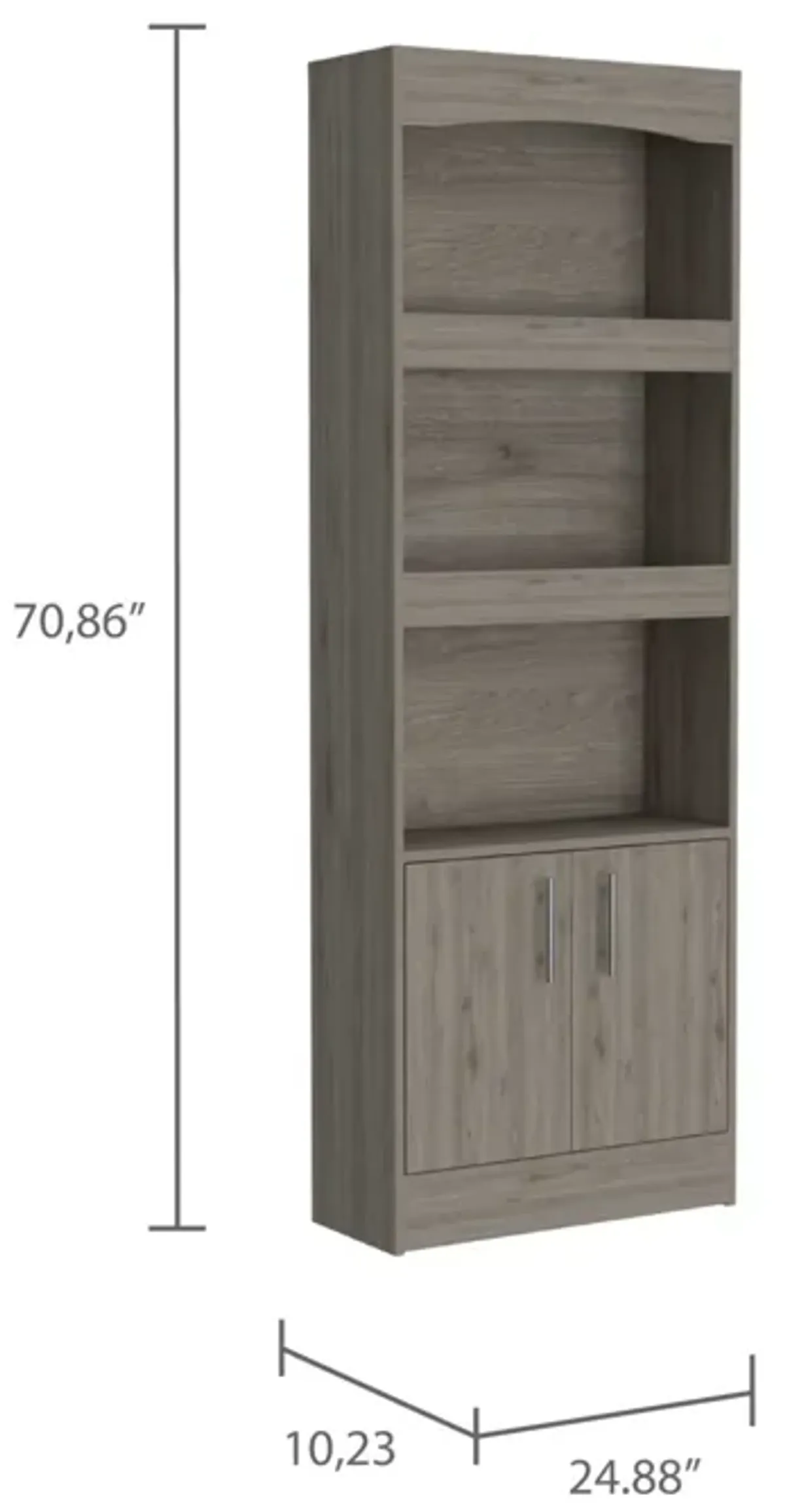 Homezia 71" Three Shelf Bookcase with Cabinet Storage