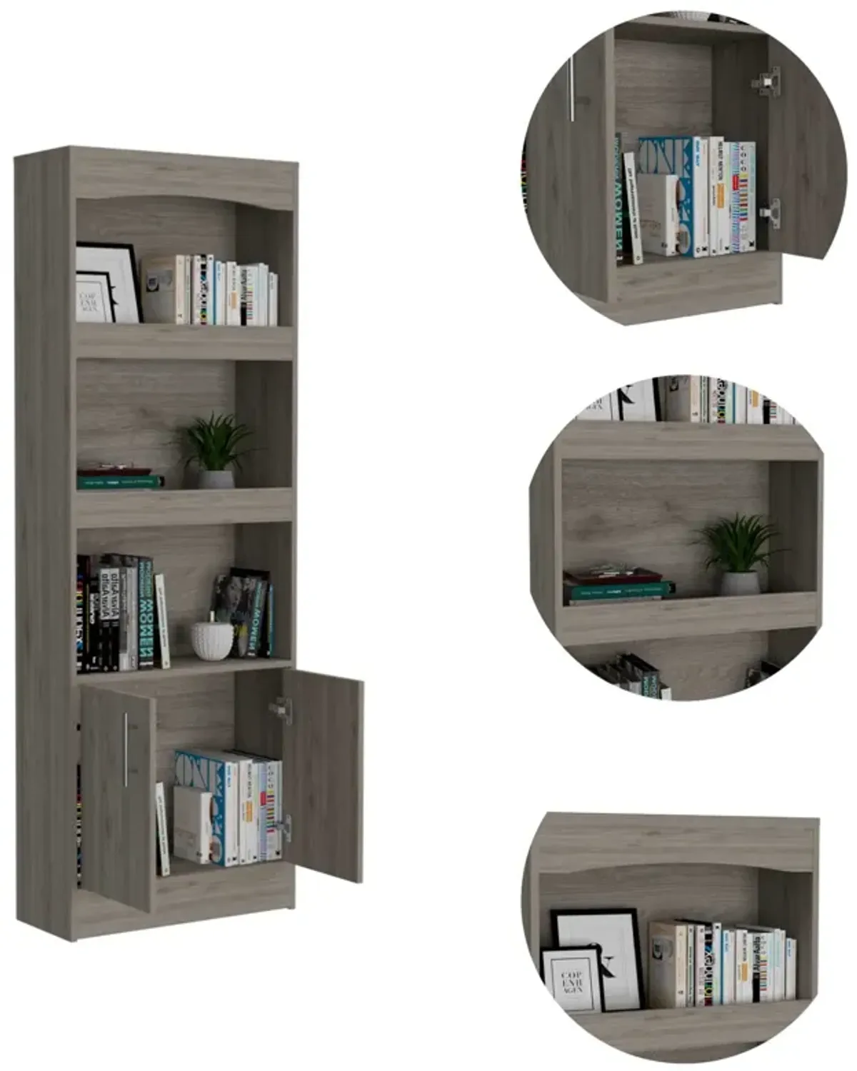 Homezia 71" Three Shelf Bookcase with Cabinet Storage