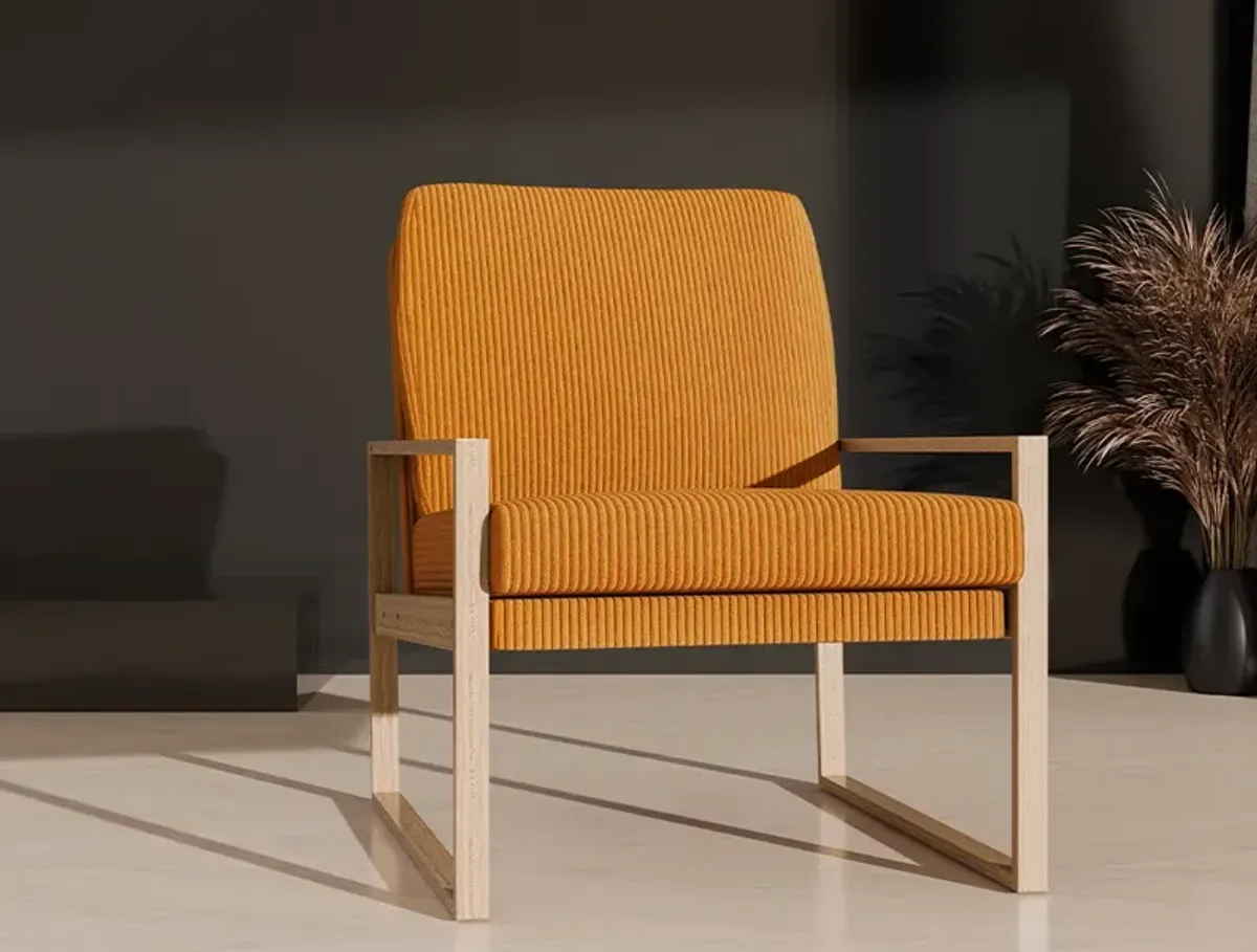 BELLEZE Modern Mustard Yellow Accent Chair, Mid-Century Corduroy Upholstered Lounge Chair, Wooden Frame Armchair for Living Room, Bedroom, or Office, Comfortable Padded Cushion