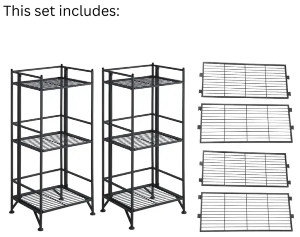 Convenience Concepts Xtra Storage 3 Tier Folding Metal Shelves with Set of 3 Extension Shelves