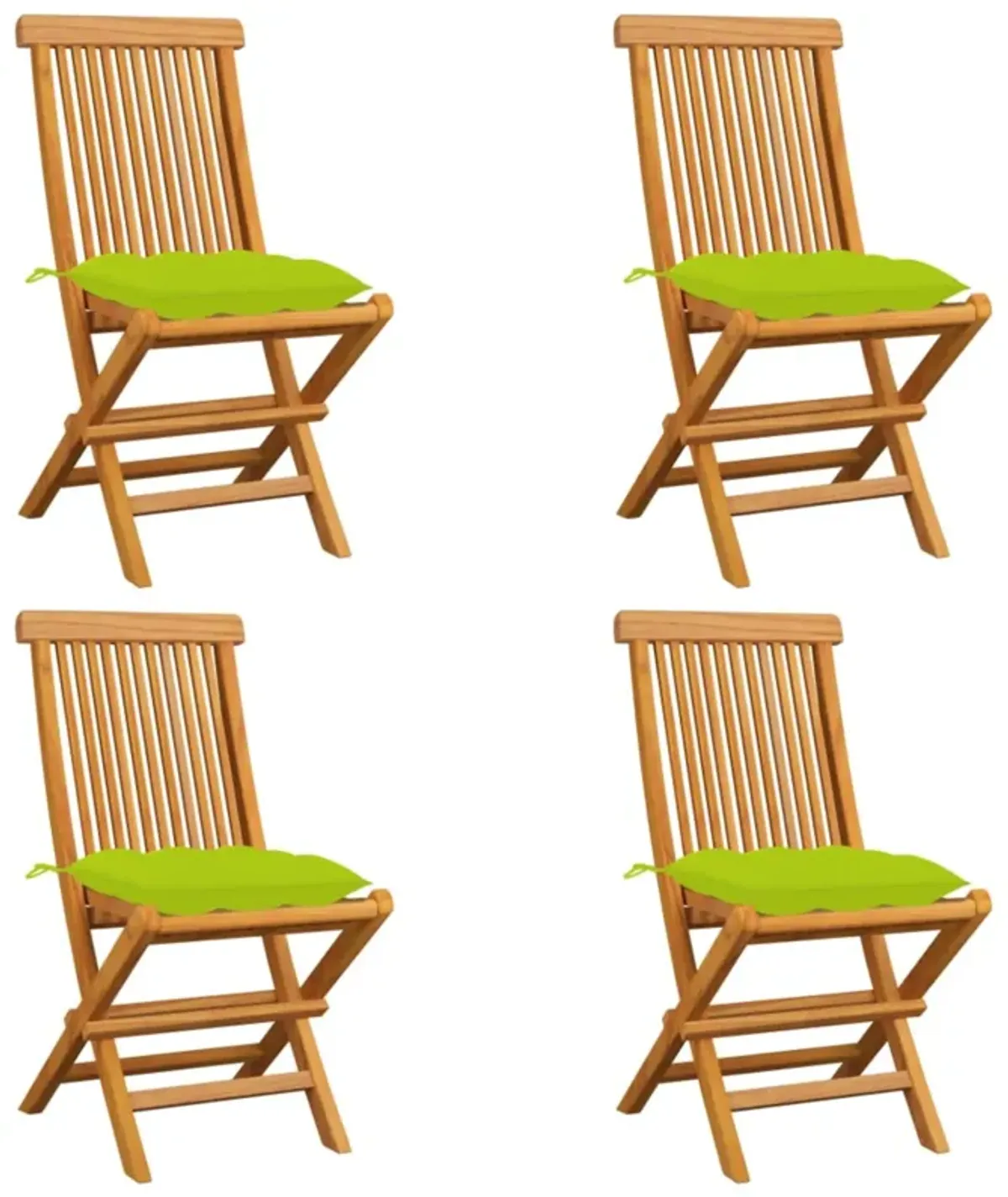 vidaXL Garden Chairs with Bright Green Cushions 4 pcs Solid Teak Wood