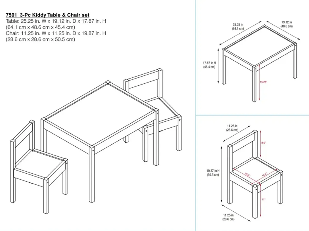 Baby Relax Percy 3-PC Kiddy Table & Chair Set, Gray