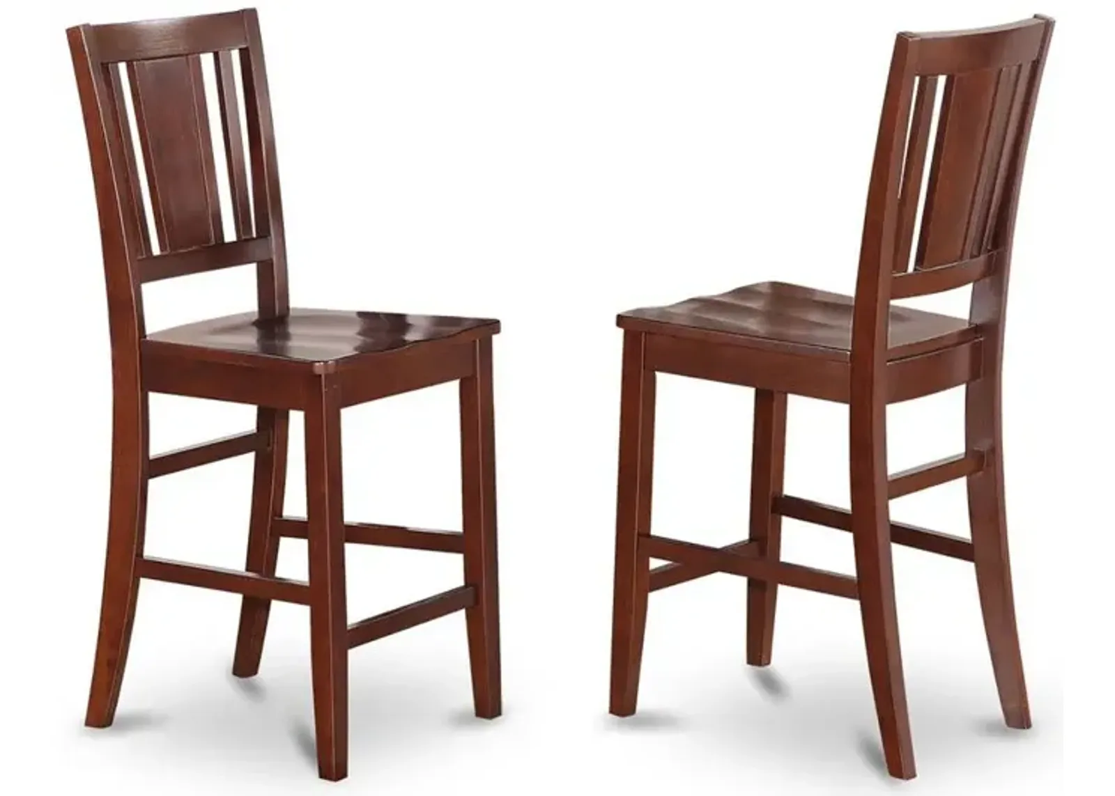 East West Furniture Buckland  Counter  Height  Dining  room  Chair  with  Wood  Seat  in  Mahogany  Finish,  Set  of  2