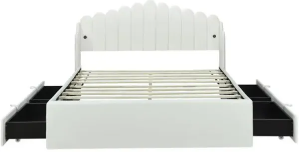 Upholstered Platform Bed with Storage Drawers and USB Charging Ports