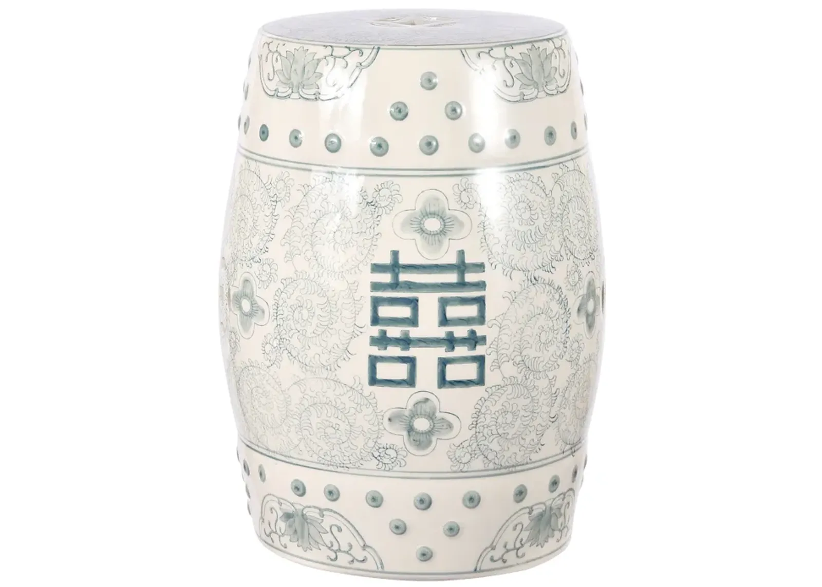 Double Happiness Chinoiserie Ceramic Drum Garden Stool