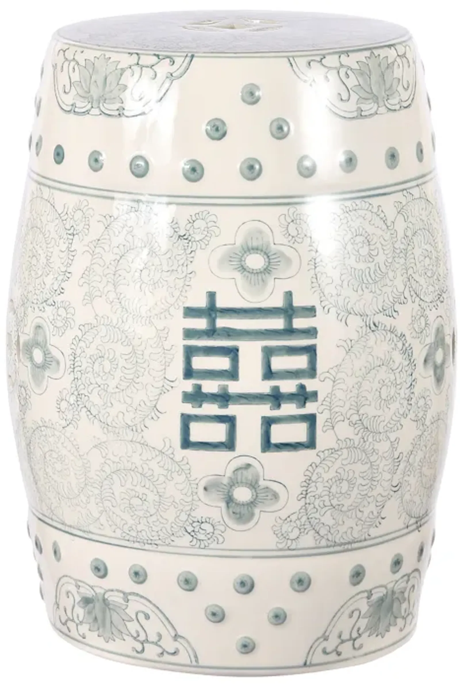 Double Happiness Chinoiserie Ceramic Drum Garden Stool