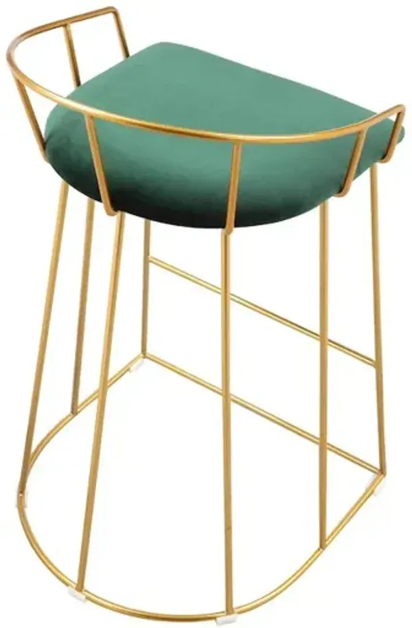 Pangea Home Jillian Gold Counter Stool Green Velvet