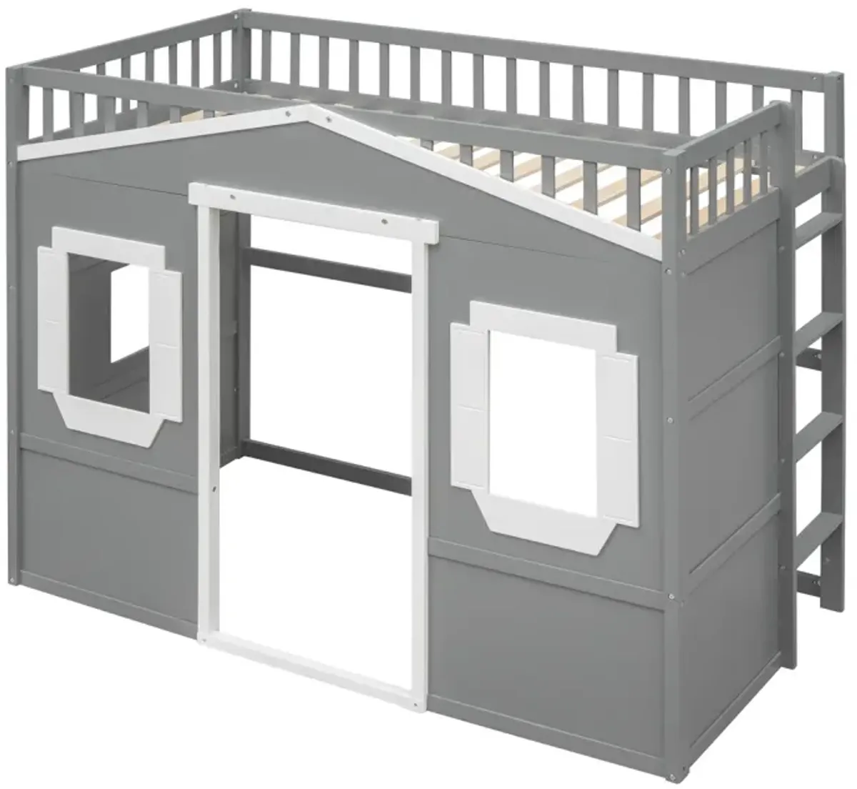 Twin Size House Loft Bed With Ladder And Frame