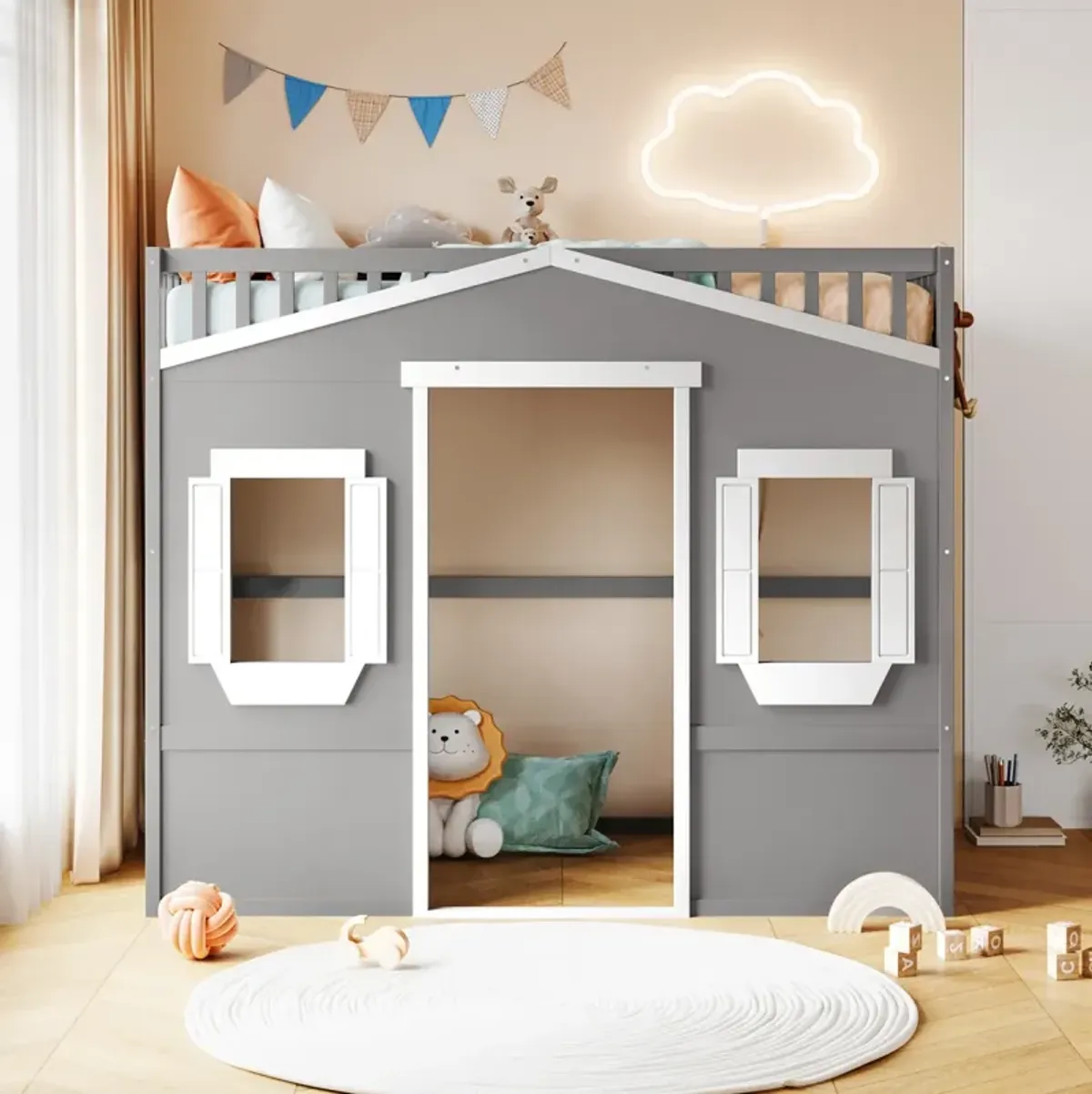 Twin Size House Loft Bed With Ladder And Frame