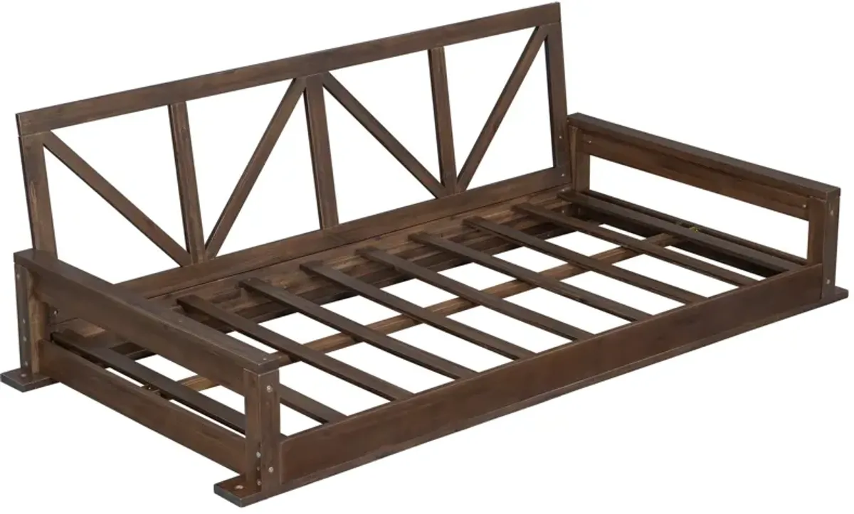 Merax Acacia Wood Twin Size Patio Porch Swing Hanging Bed