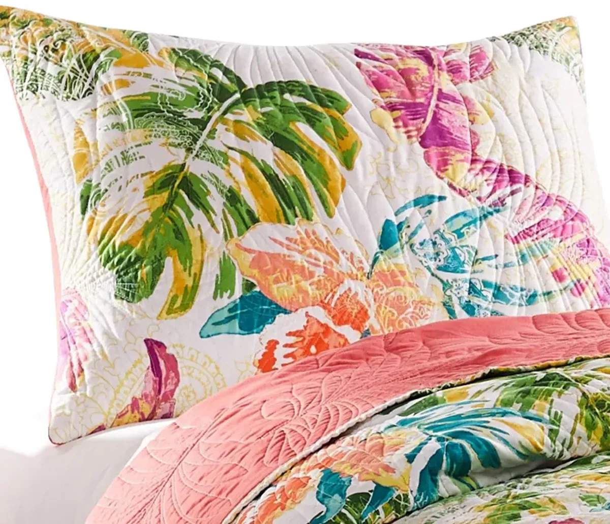 Porto 20 x 36 King Size Pillow Sham, Tropical Palm Leaves, Green and Blue-Benzara