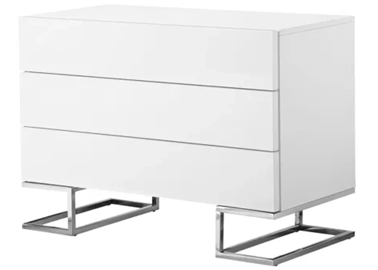 Sam 39 Inch Dresser with 3 Drawers, Chrome Steel Legs, White Wood Finish - Benzara