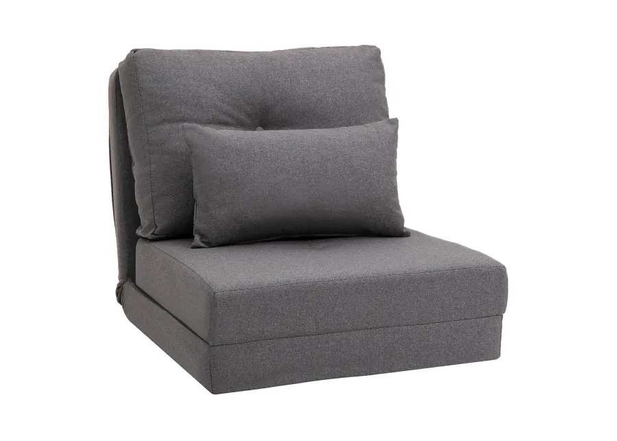 Dark Grey Lounger: Convertible Sofa Bed with Adjustable Backrest