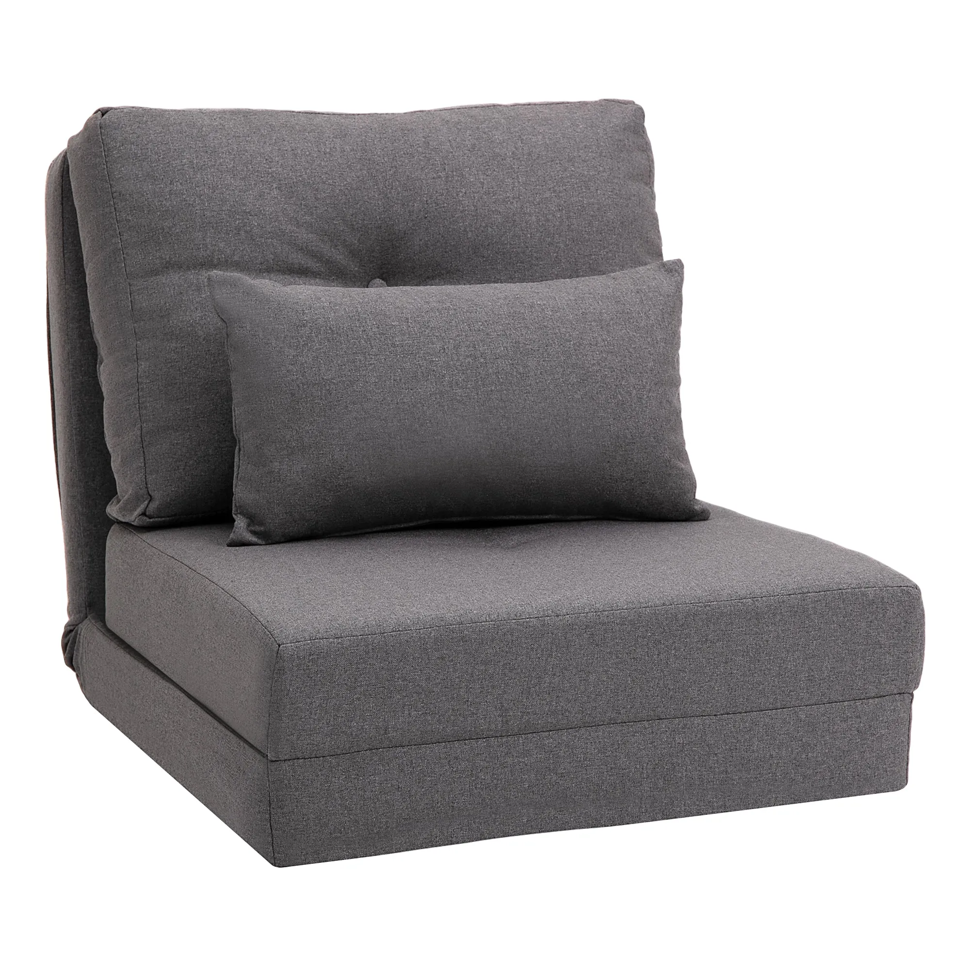 Dark Grey Lounger: Convertible Sofa Bed with Adjustable Backrest