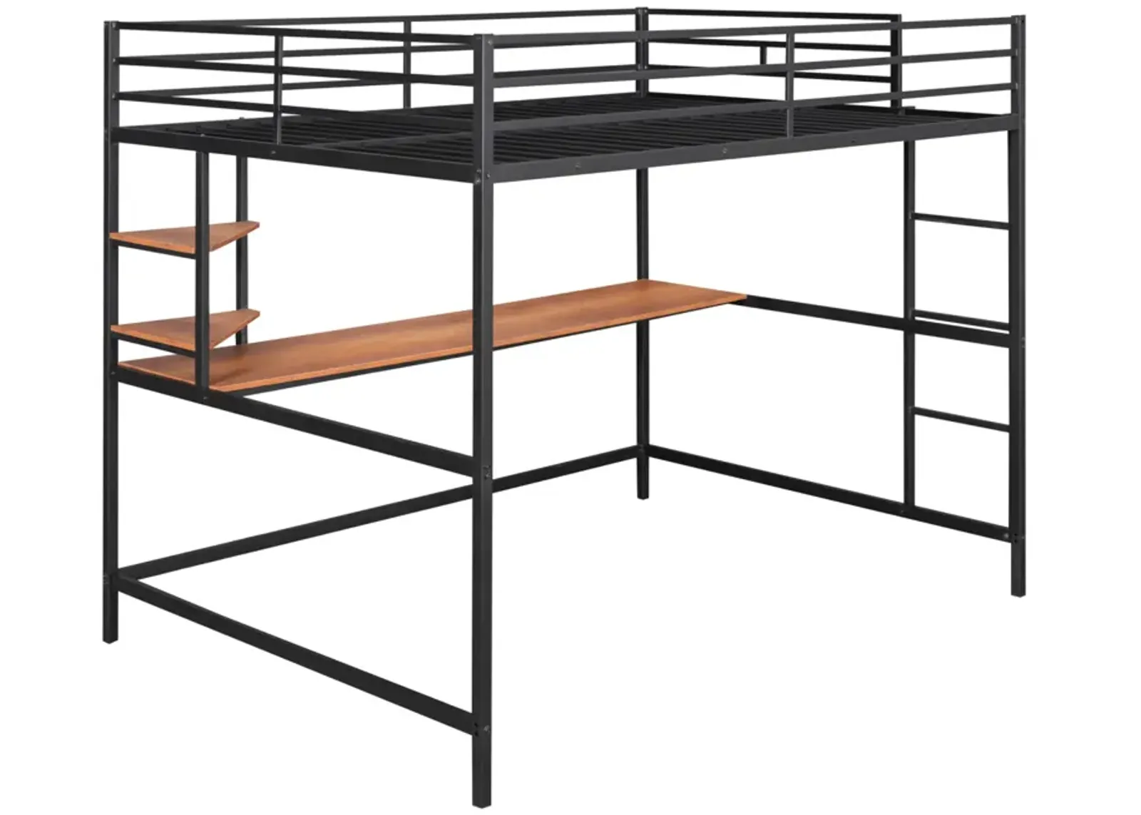 Full Metal Loft Bed With Desk And Shelves