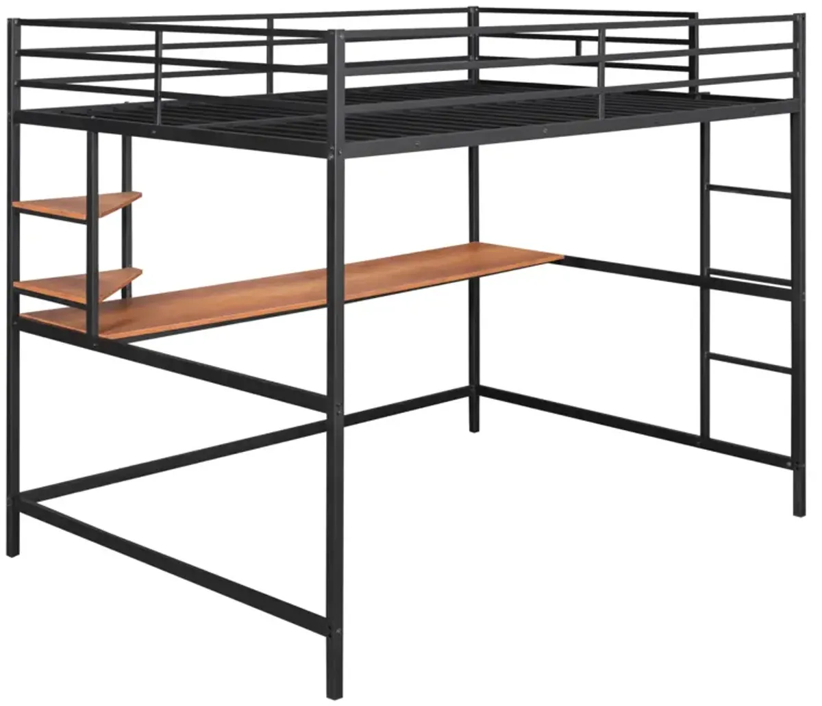 Full Metal Loft Bed With Desk And Shelves