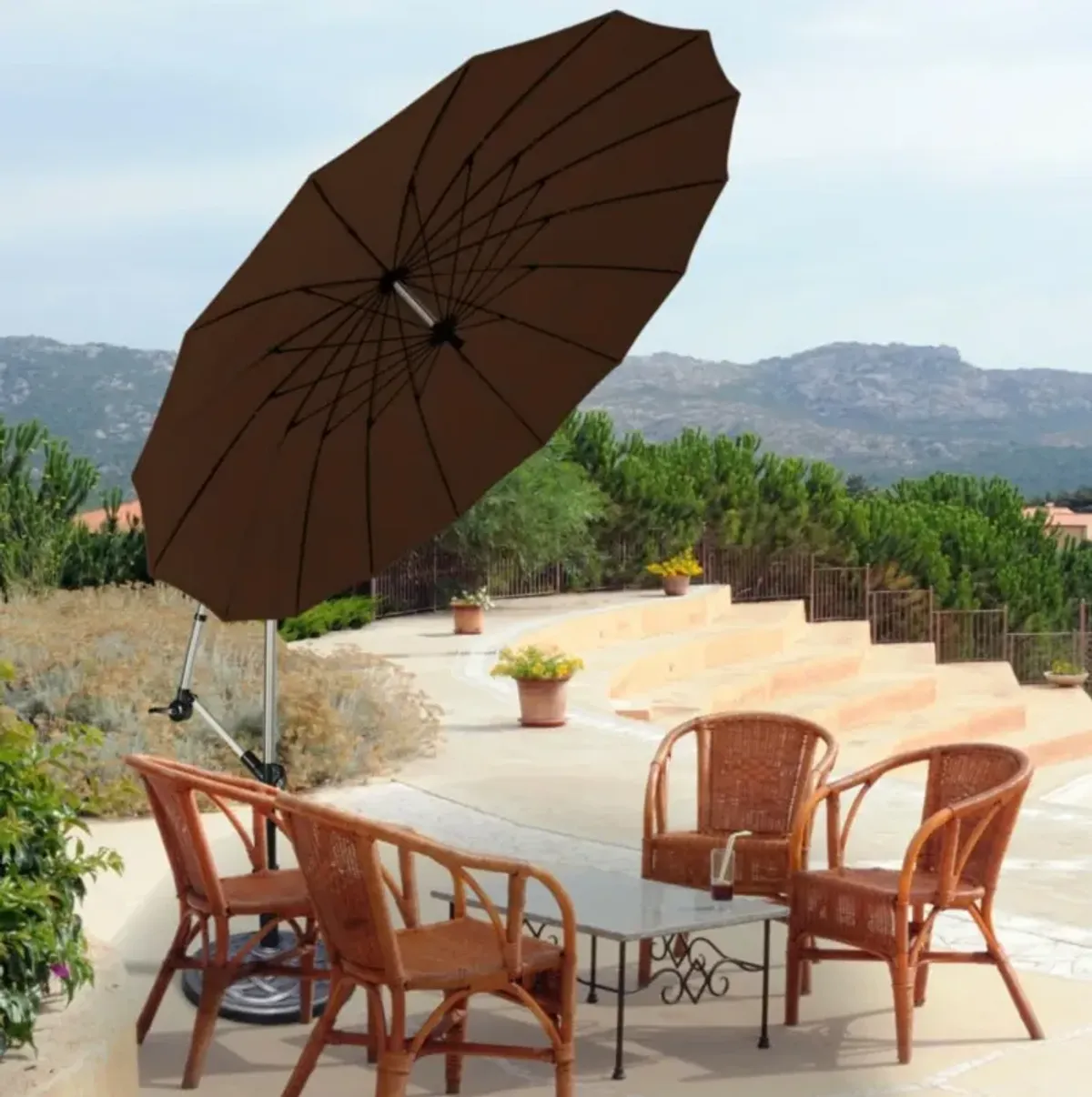 10 Feet Patio Offset Umbrella Market Hanging Umbrella for Backyard Poolside Lawn Garden