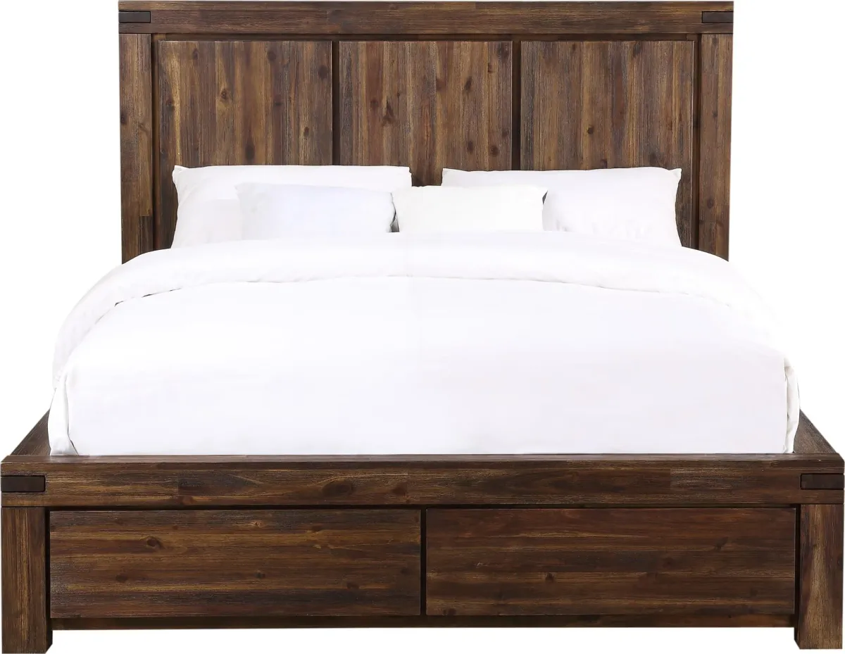Meadow King-size Solid Wood Footboard Storage Bed in Brick Brown