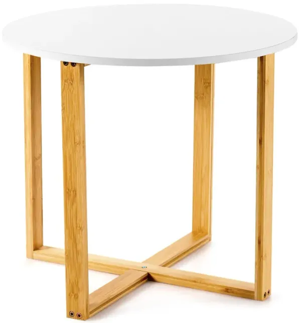 Multifunctional Round Side End Table with Bamboo Legs and X-Shaped Base