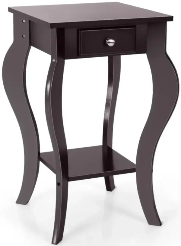 Hivvago 2-Tier End Table with Drawer and Shelf for Living Room Bedroom