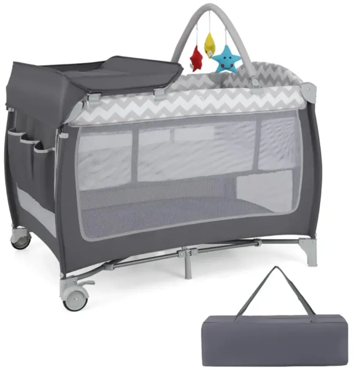 Hivvago 3-in-1 Portable Baby Playard with Zippered Door and Toy Bar