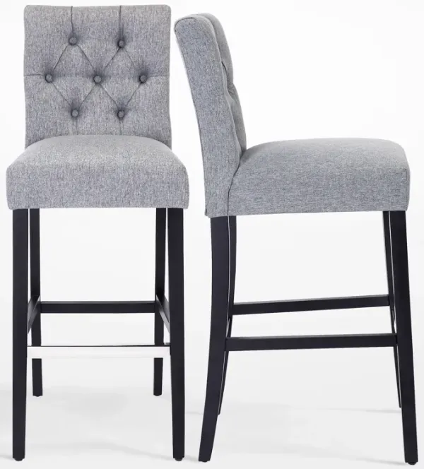 WestinTrends 29" Linen Fabric Tufted Upholstered Bar Stool (Set of 2), Black