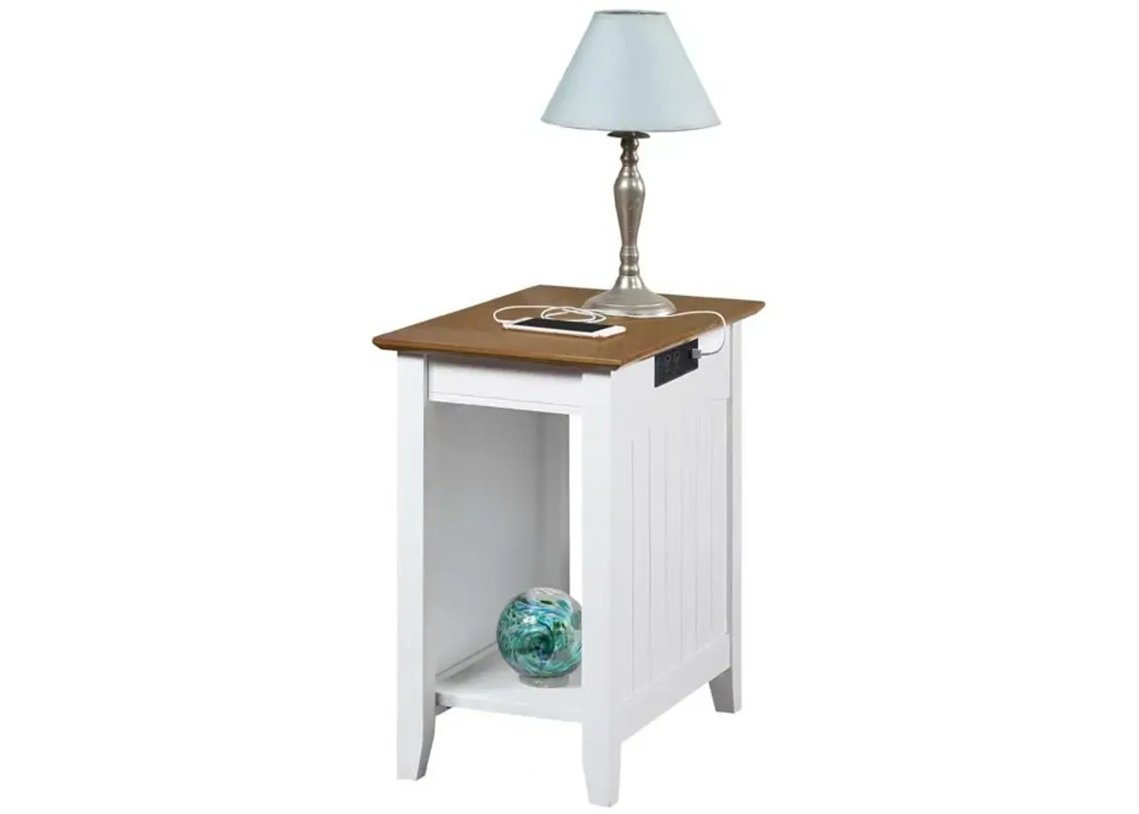 Convenience Concepts Edison End Table with Charging Station and Shelf, Driftwood/White