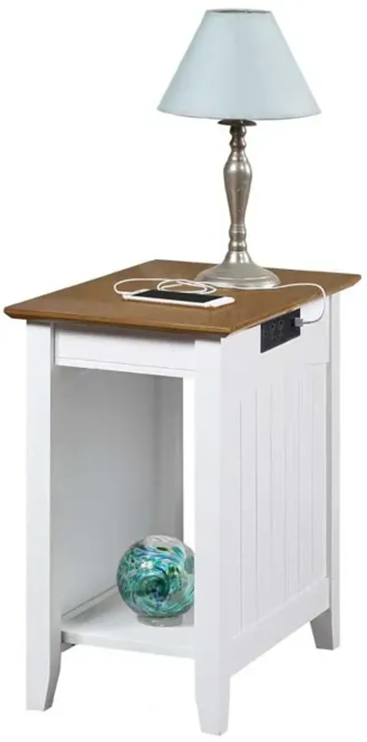 Convenience Concepts Edison End Table with Charging Station and Shelf, Driftwood/White