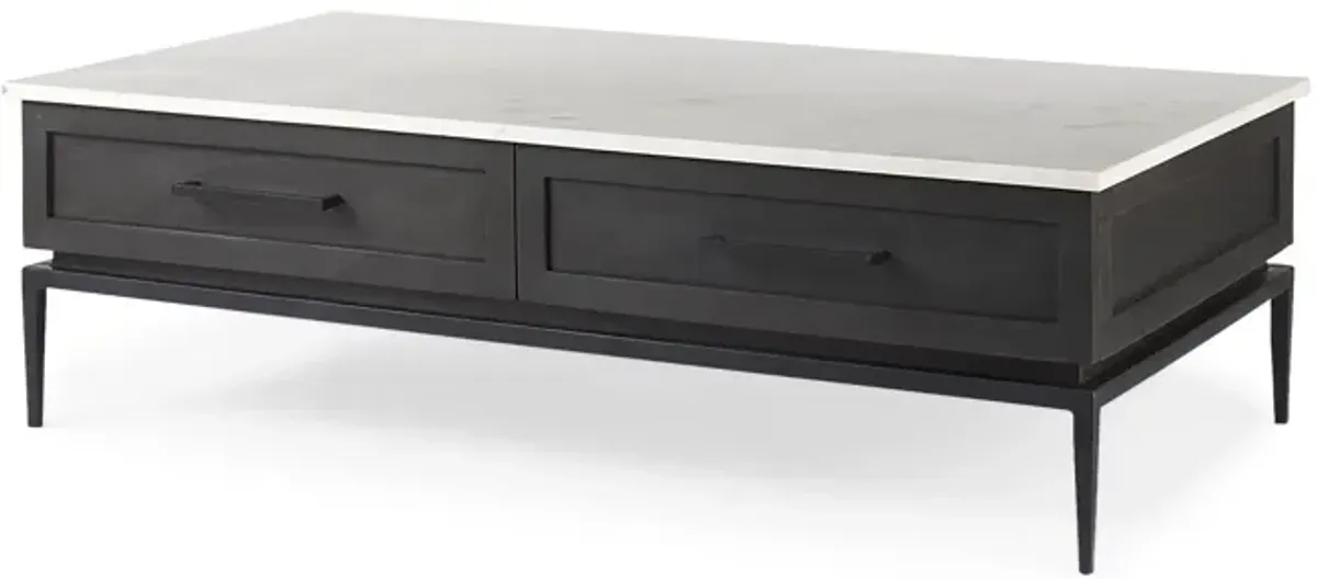 Dark Brown Wood And Marble Coffee Table
