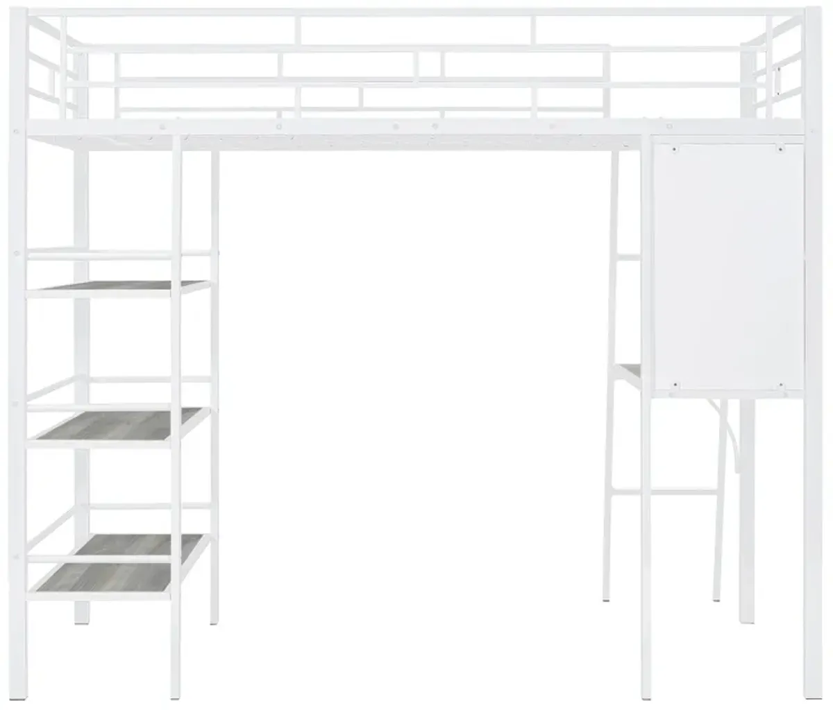 Merax Metal Loft  Bed with  Desk and 3 Layers of Shelves