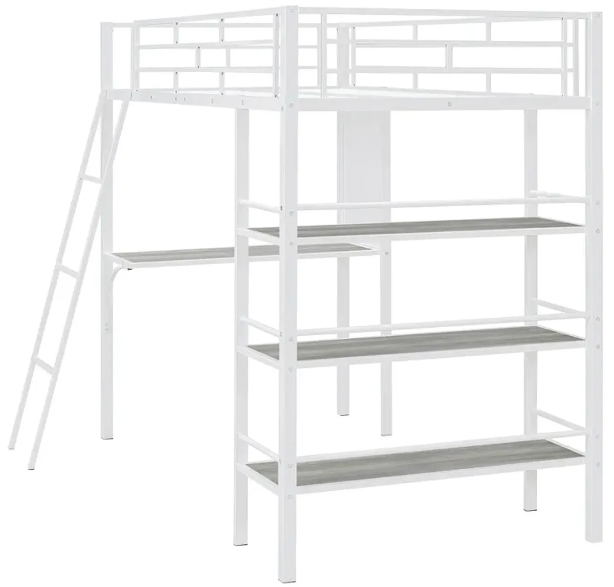 Merax Metal Loft  Bed with  Desk and 3 Layers of Shelves