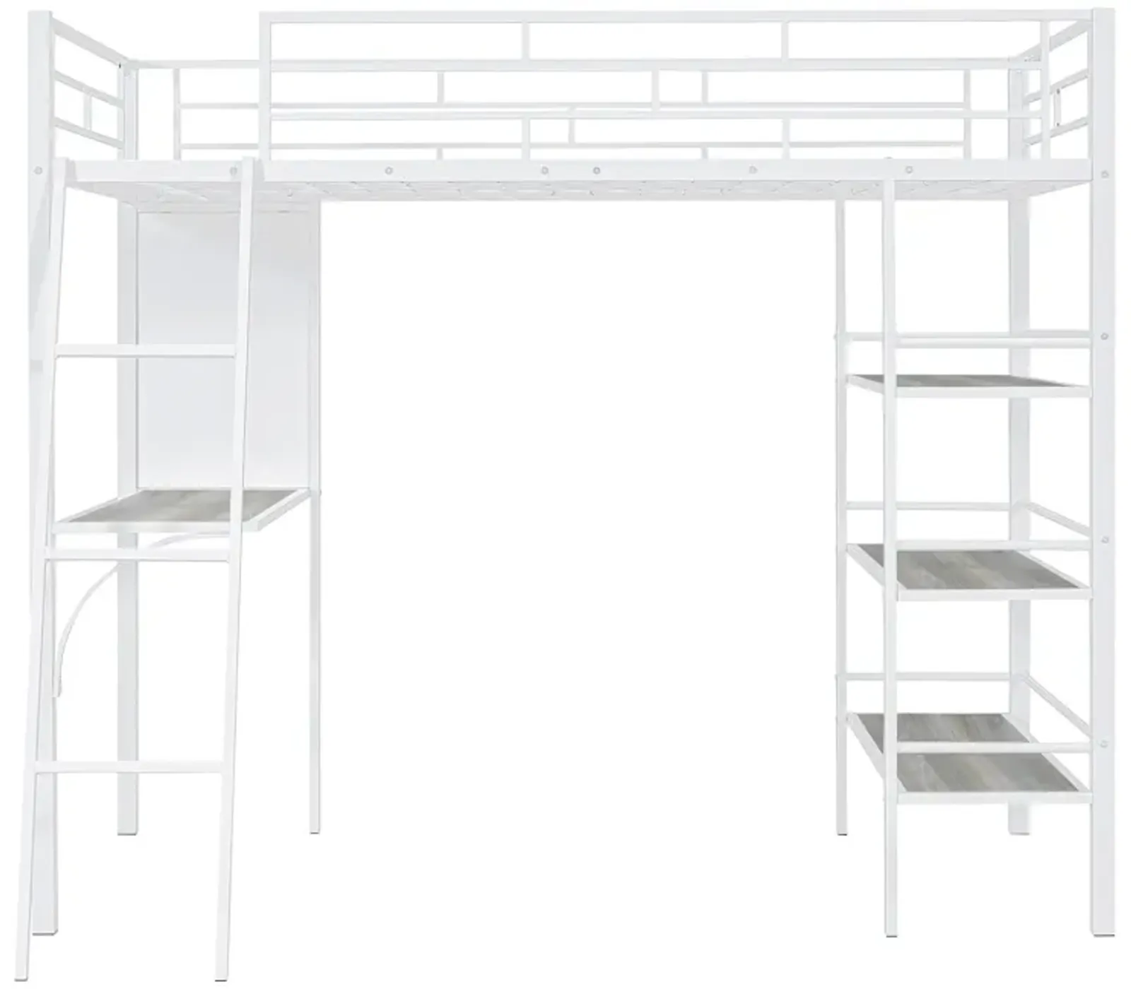 Merax Metal Loft  Bed with  Desk and 3 Layers of Shelves