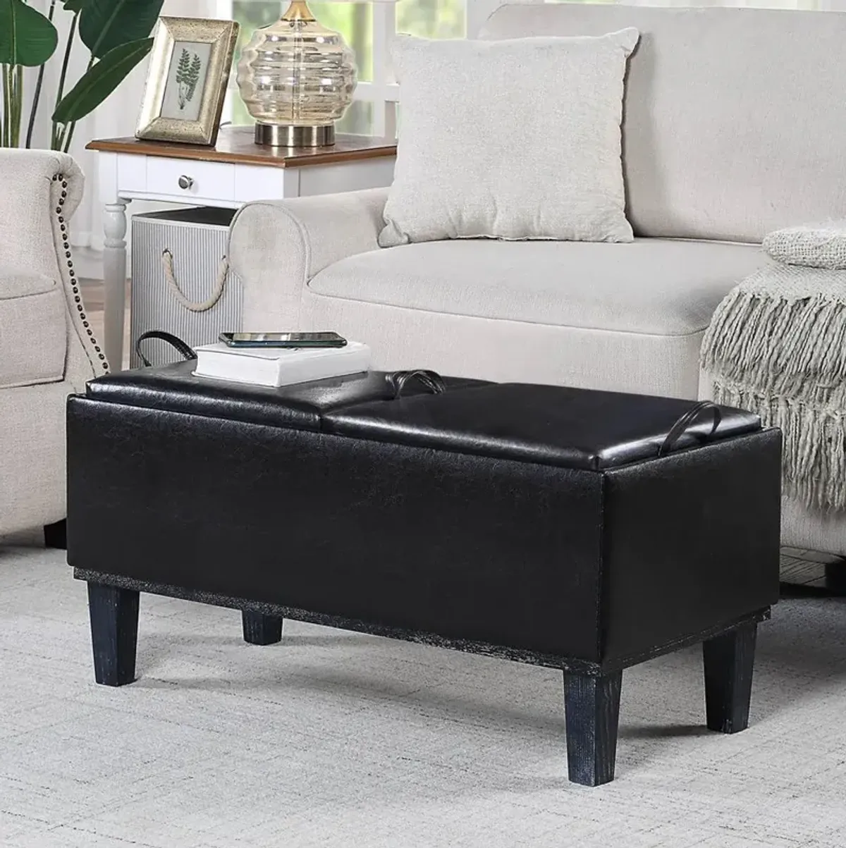 Convenience Concepts Designs4Comfort Brentwood Storage Ottoman with Reversible Trays, Black