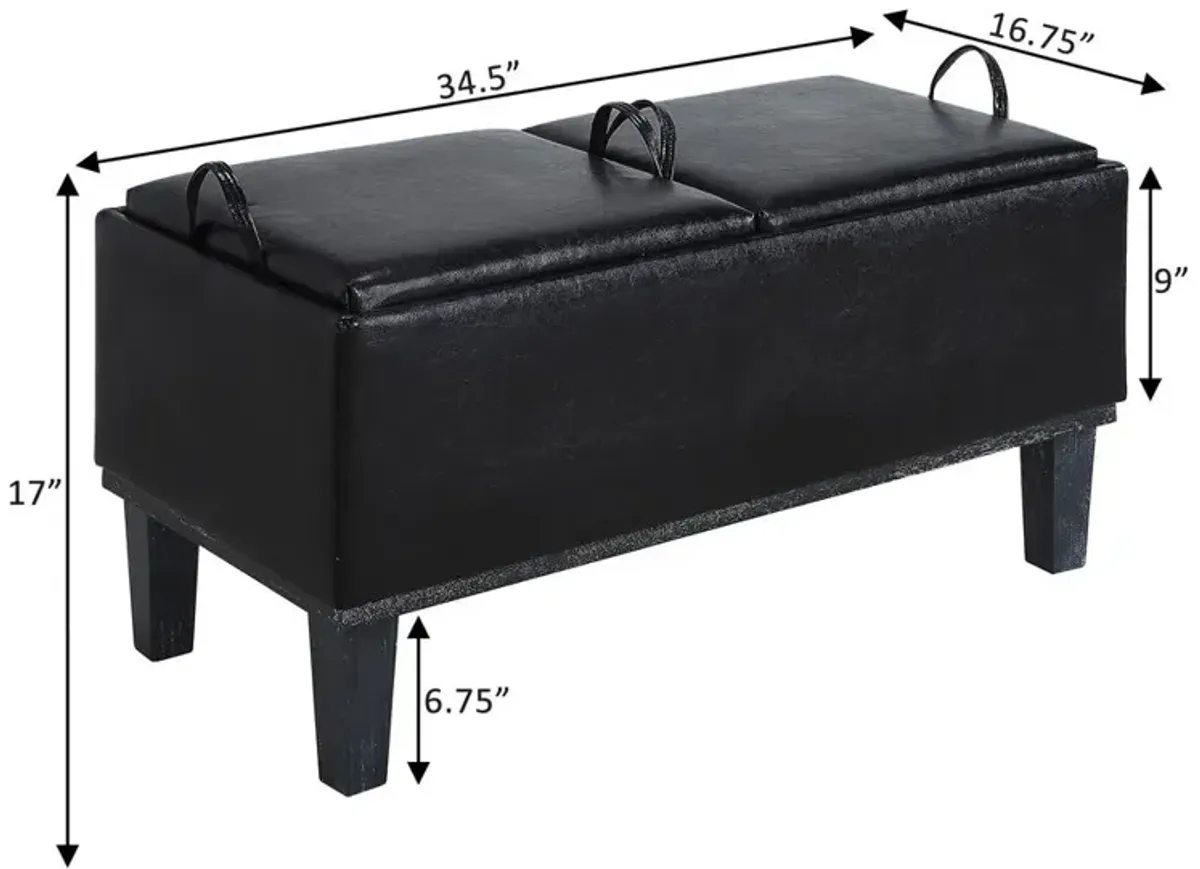 Convenience Concepts Designs4Comfort Brentwood Storage Ottoman with Reversible Trays, Black