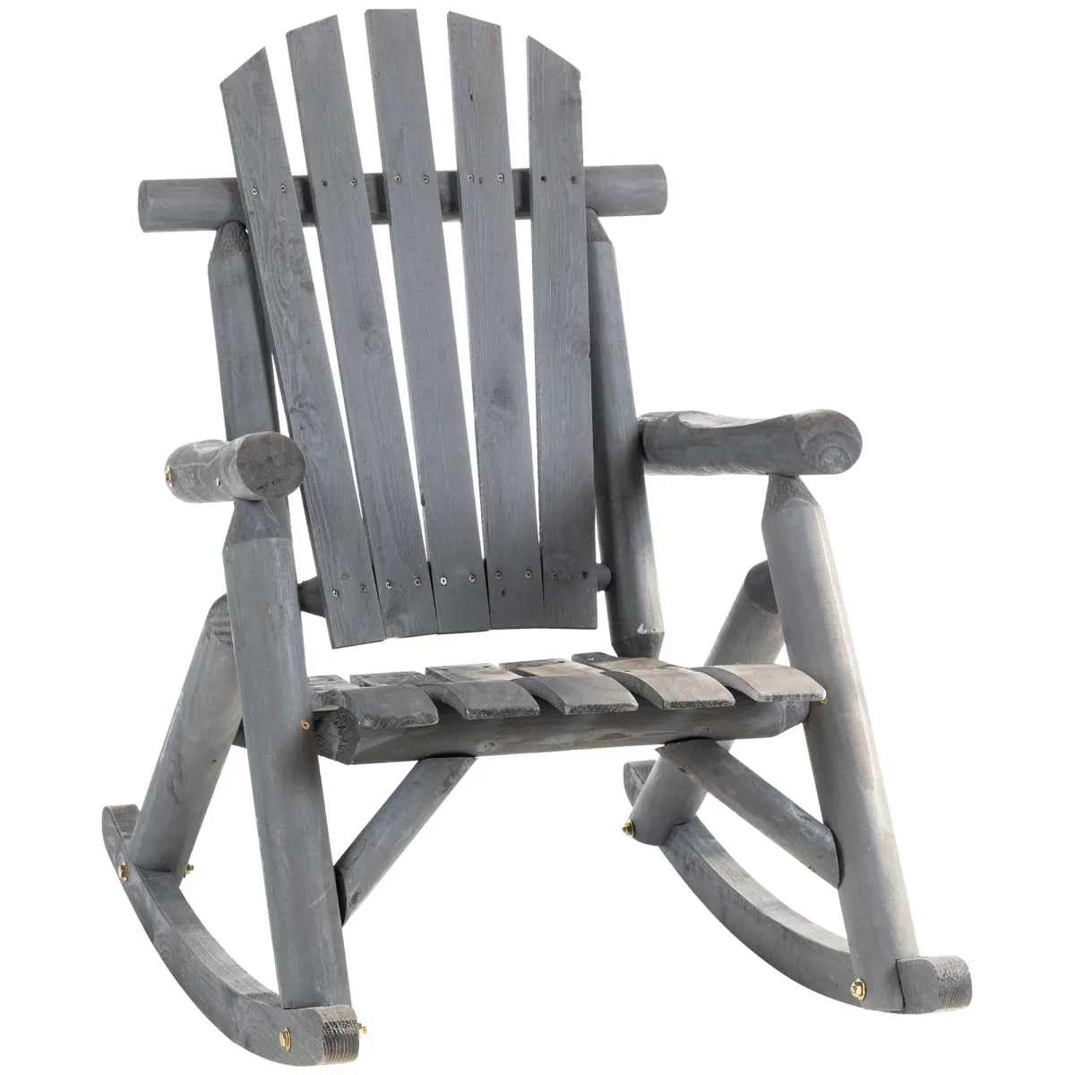 Dark Grey Patio Comfort: Wooden Adirondack Rocking Chair