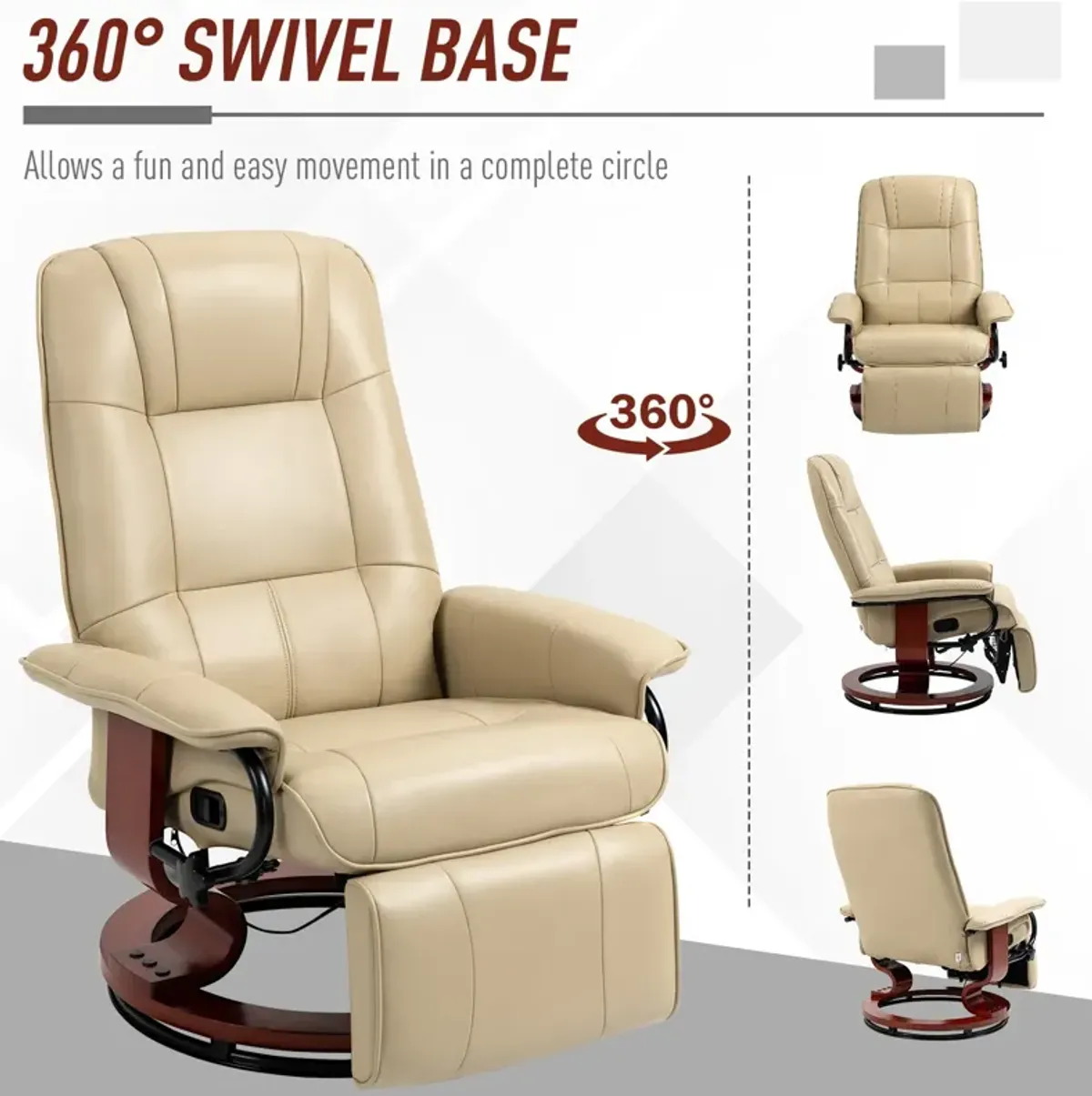 Cream White Relaxation: Faux Leather Manual Swivel Recliner