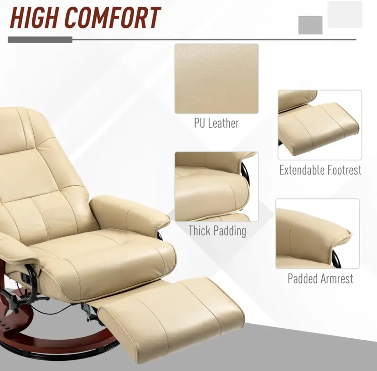 Cream White Relaxation: Faux Leather Manual Swivel Recliner