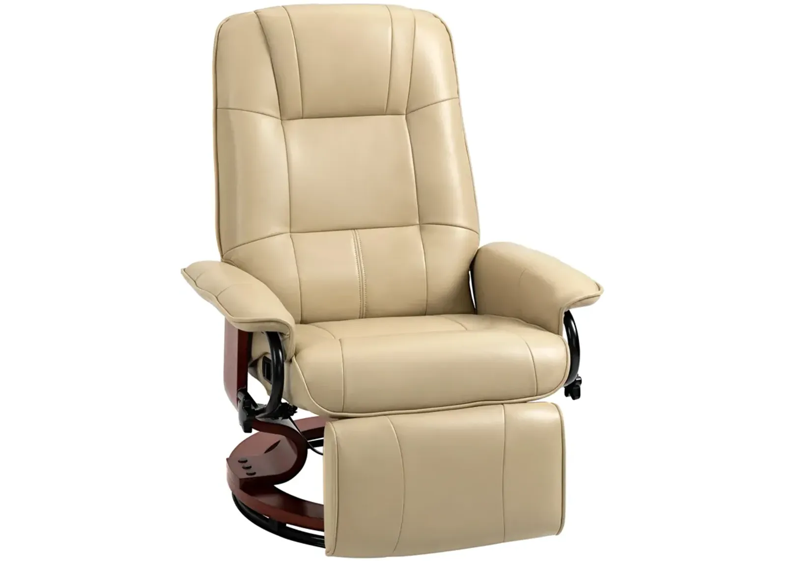 Cream White Relaxation: Faux Leather Manual Swivel Recliner