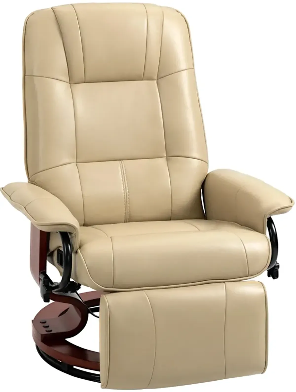 Cream White Relaxation: Faux Leather Manual Swivel Recliner