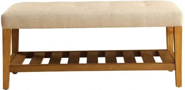 Upholstered Polyester Bench with Open Shelves for Entryway or Bedroom Storage