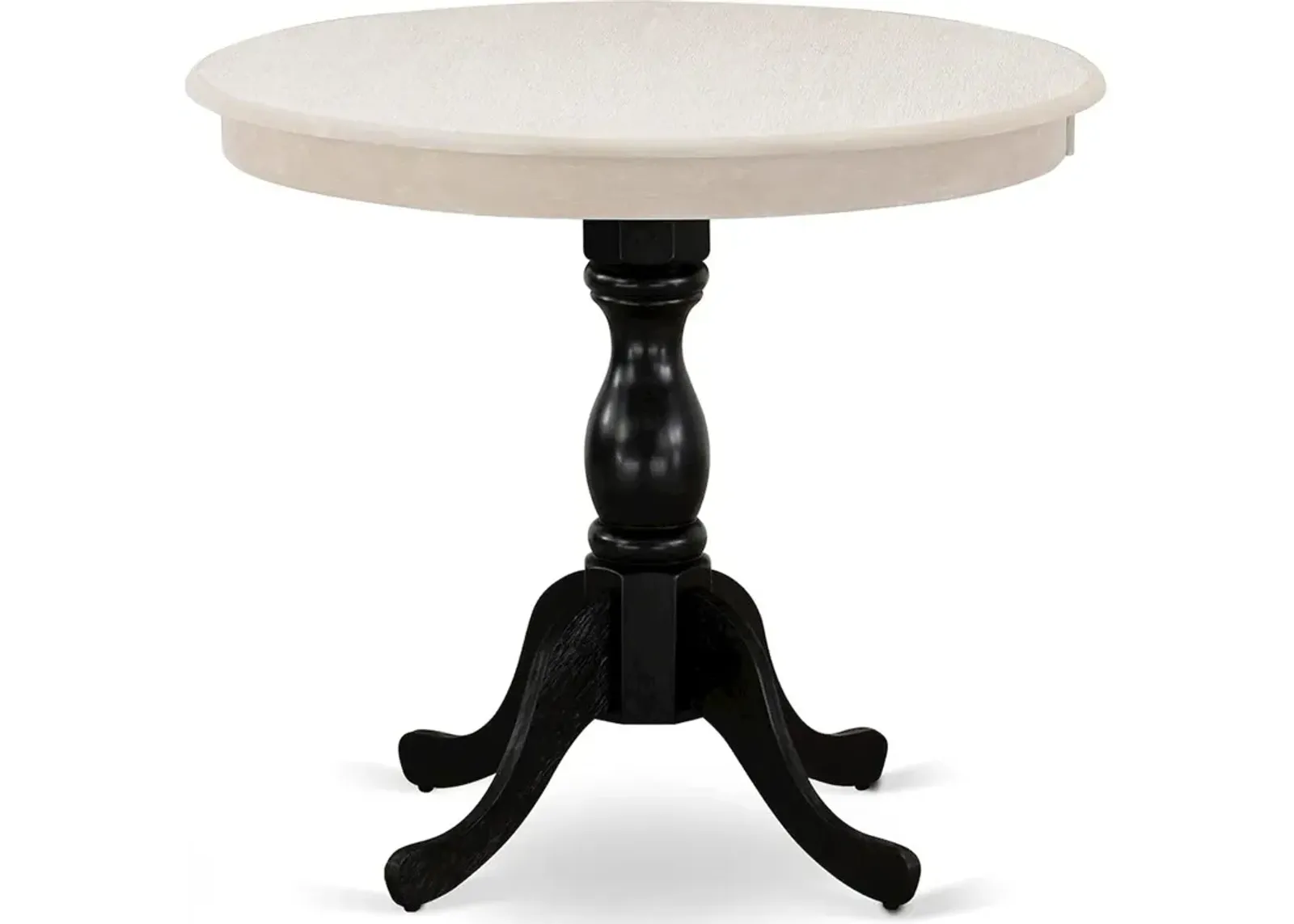 East West Furniture Antique 36" Round Kitchen Table for Compact Space - Wirebrushed Butter Cream Top & Black Pedestal